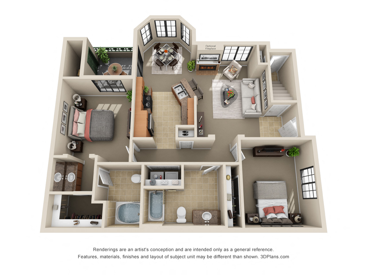 Floor plan for 2 beds, 2 baths, 1162 sqft